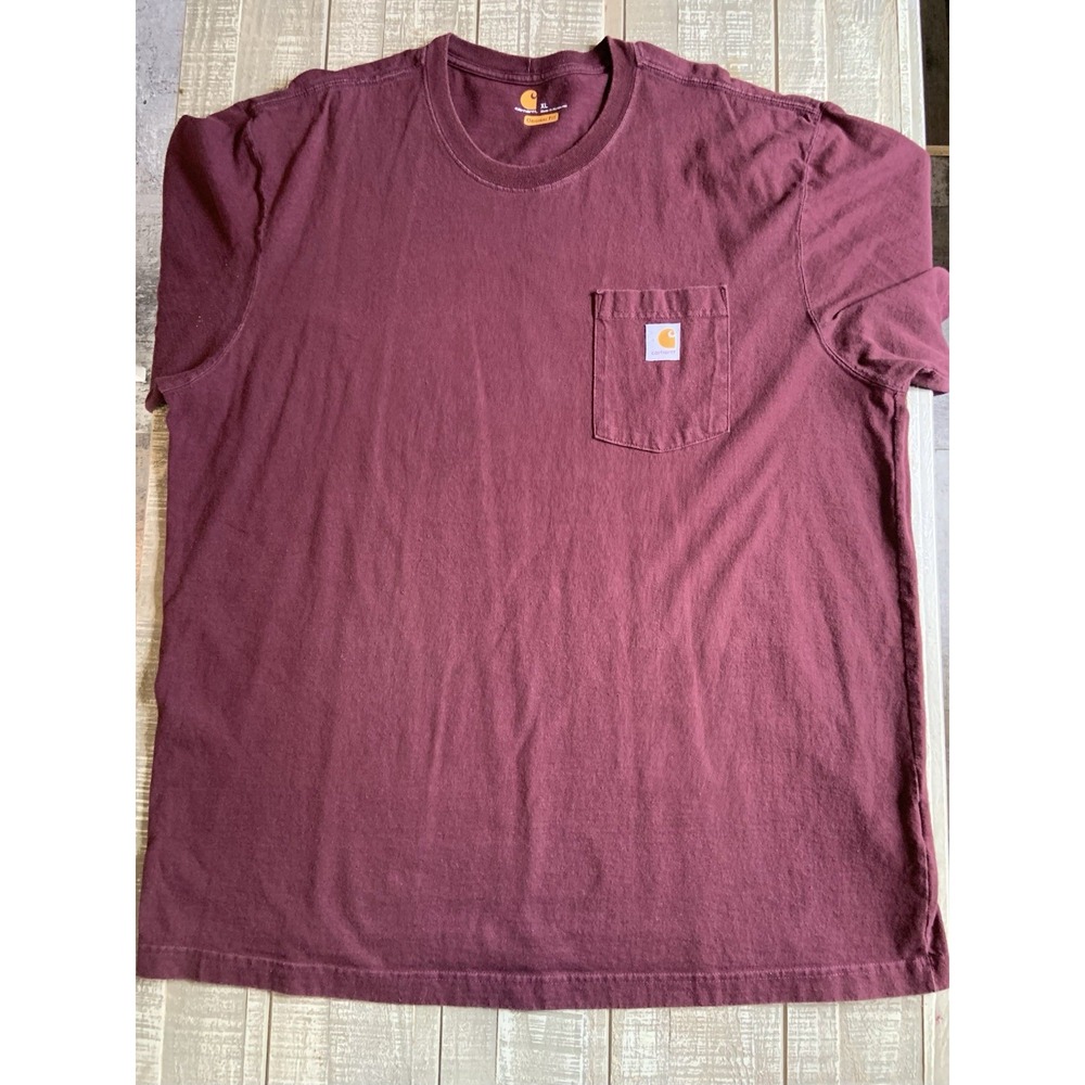 Carhartt Mens XL Tee T-Shirt Original Fit Maroon Pocket‎ Durable Casual Outdoor